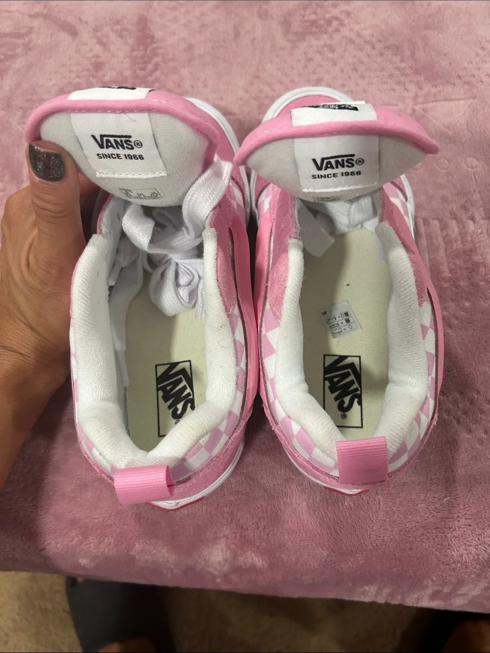 Vans Kids Pink & White Checkerboard High-Top Sneakers